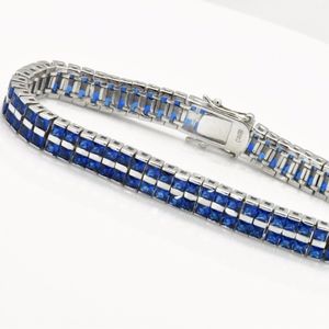 Sterling silver double row blue sapphire bracelet
